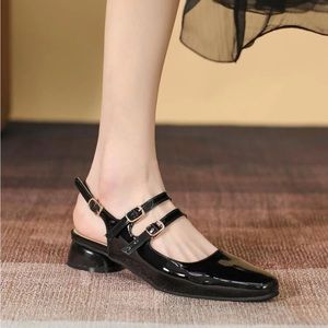 Black faux patent leather mary Jane flats 7